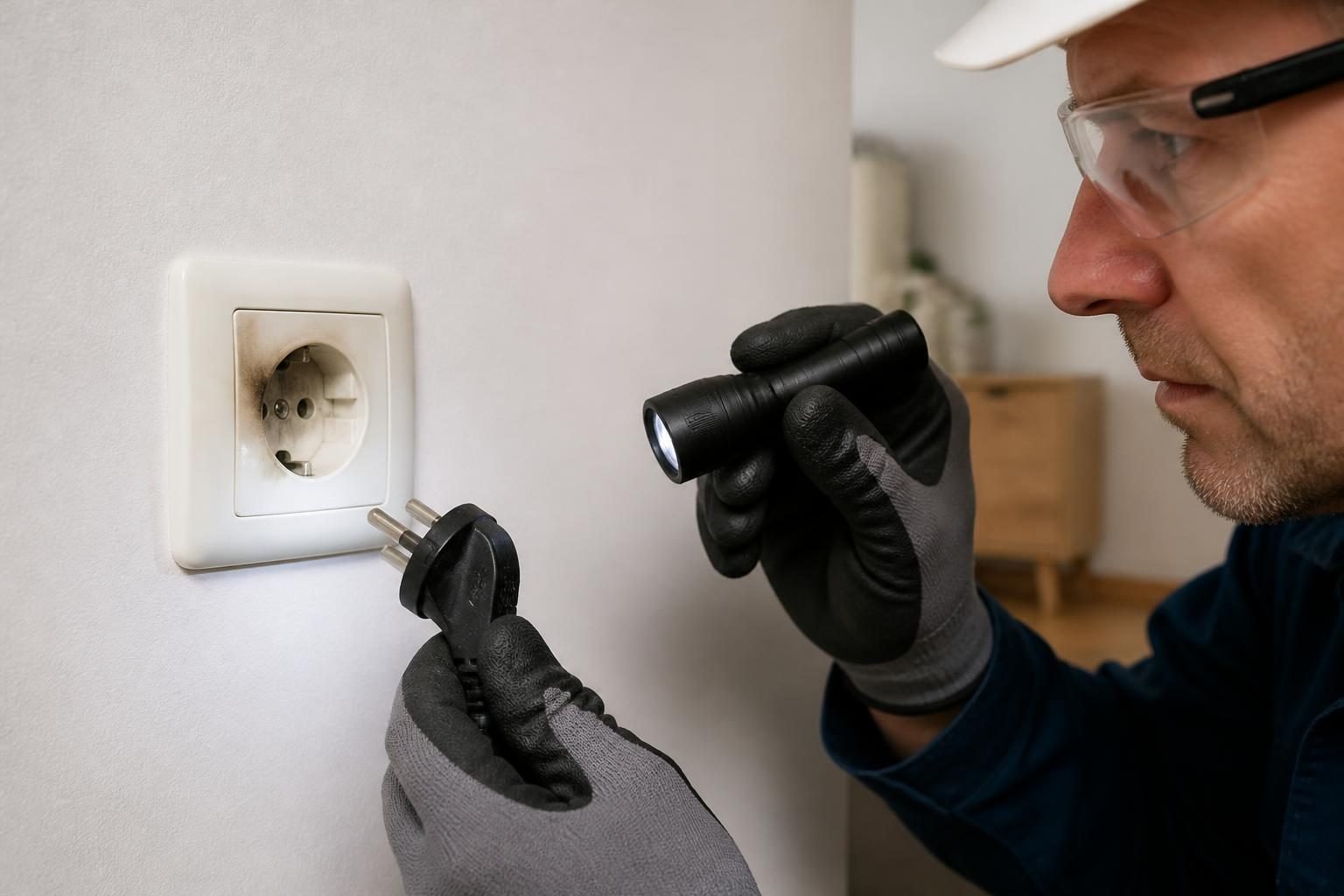 Prise électrique endommagée pouvant provoquer un court-circuit ou un déclenchement