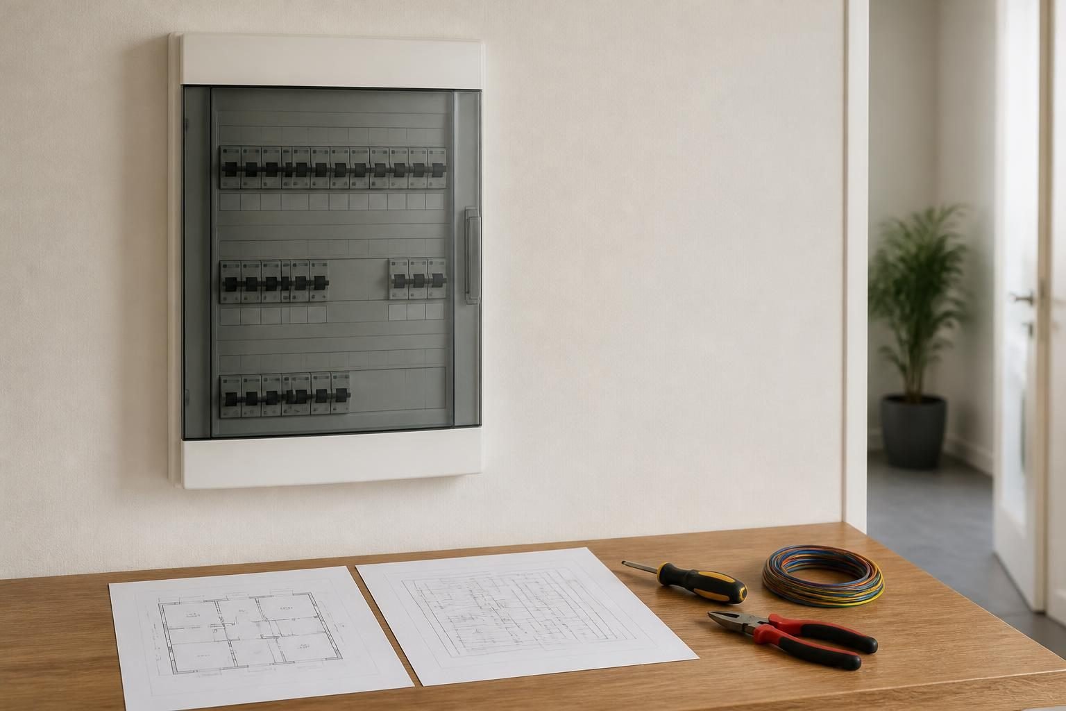 Tableau électrique et documents techniques à comparer lors de la préparation du dossier électriqueen Belgique},{