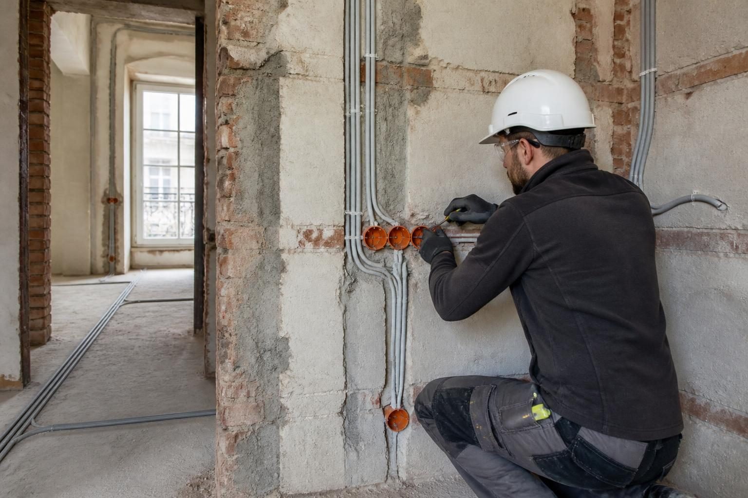 Pose des conduits et des boîtes électriques avant la fermeture des mursк